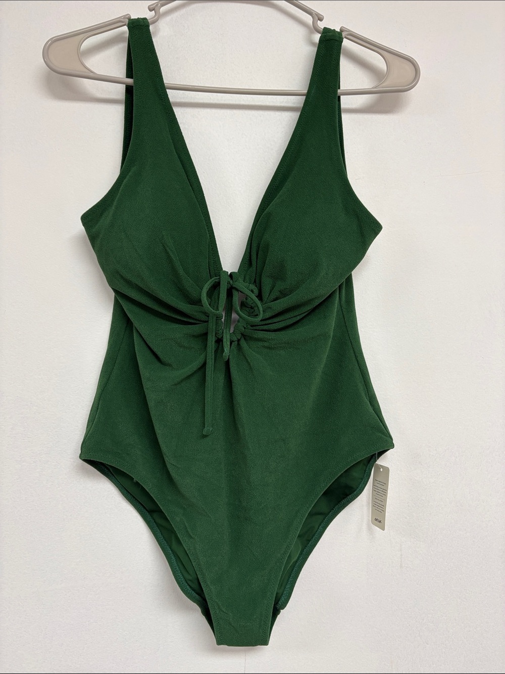 NWT Aerie Real Good Green Plunge Tie Front One Piece Swimsuit Large
